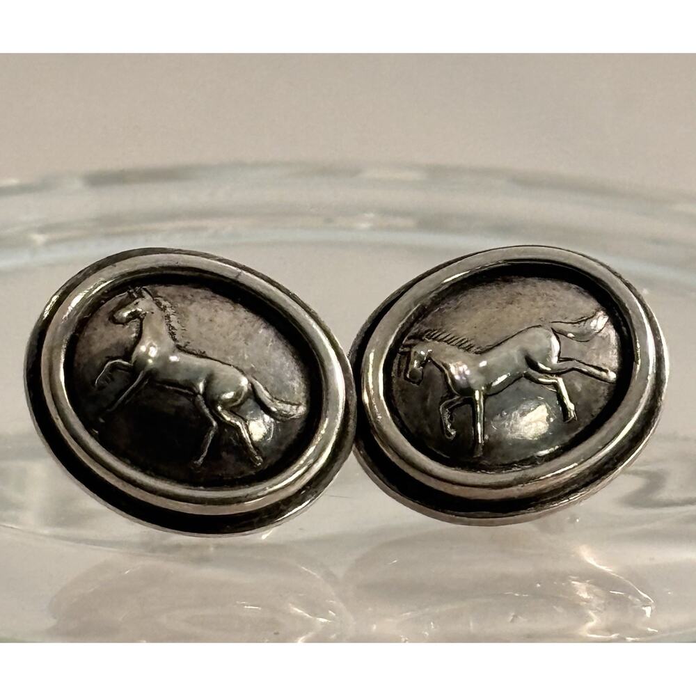 Barry Kieselstein-Cord Equestrian HORSE Sterling Silver EARRINGS Omega Clip 1997 - Picture 3 of 7